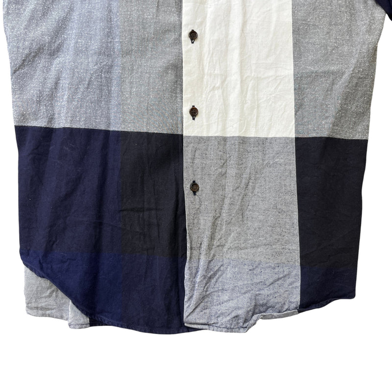 Men's Check Stretch Poplin Long Sleeve Shirt Navy Size M