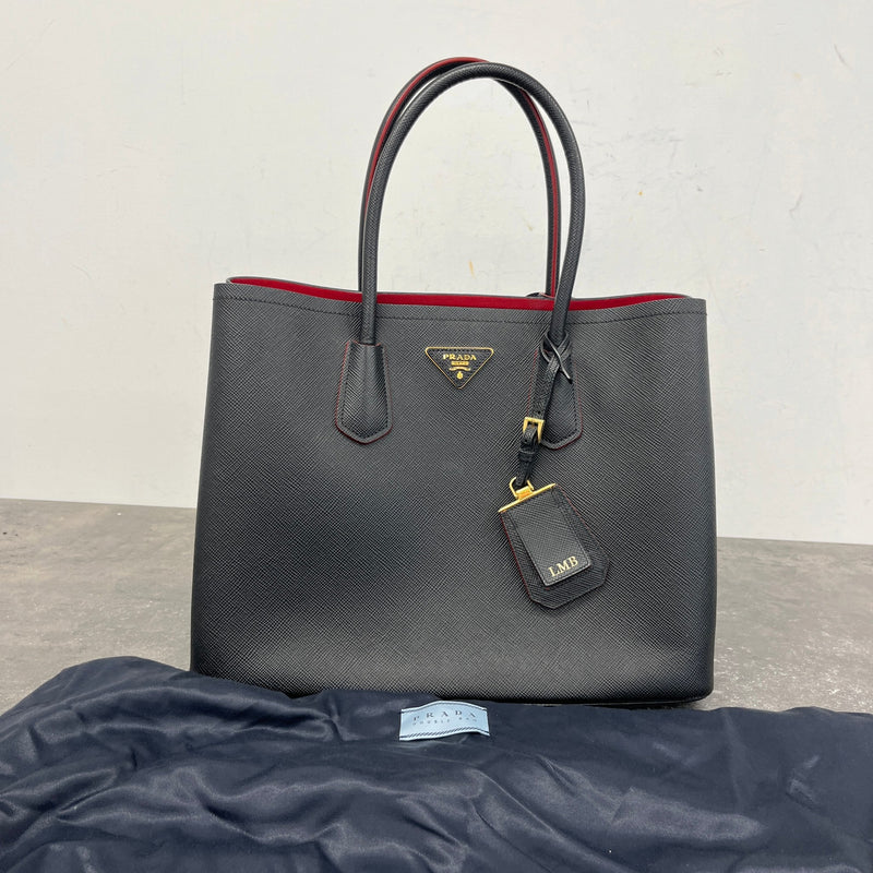 Women's Large Cuir Double Tote Handbag Black