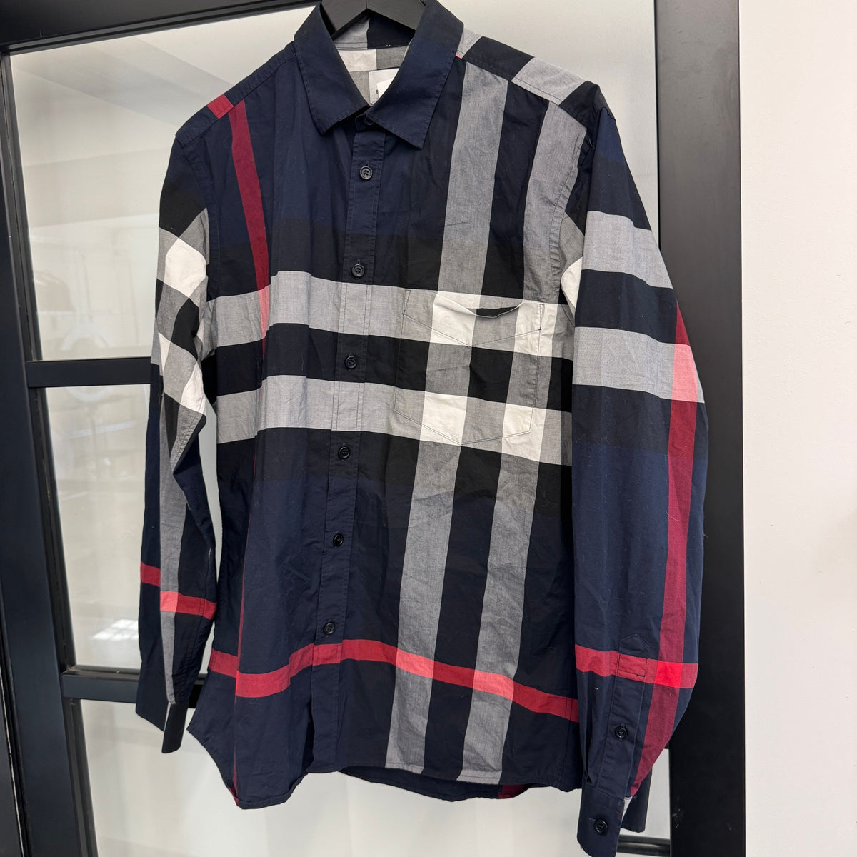 Men's Check Button Down Shirt Navy Size L - Photo 7