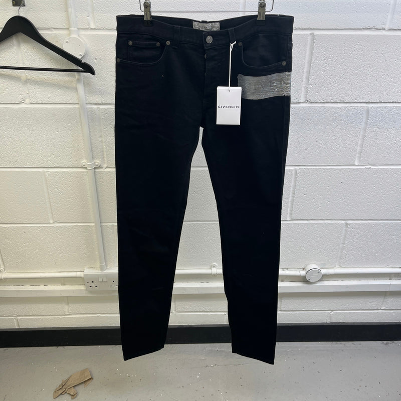 Men's Embossed Metallic Logo Jeans Black Size M / W32