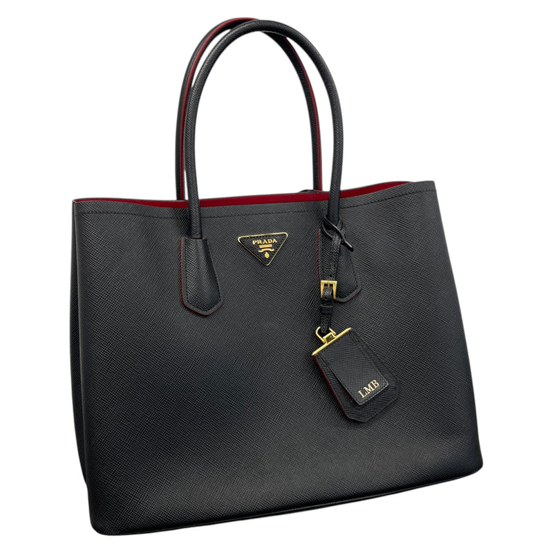 Women's Large Cuir Double Tote Handbag Black
