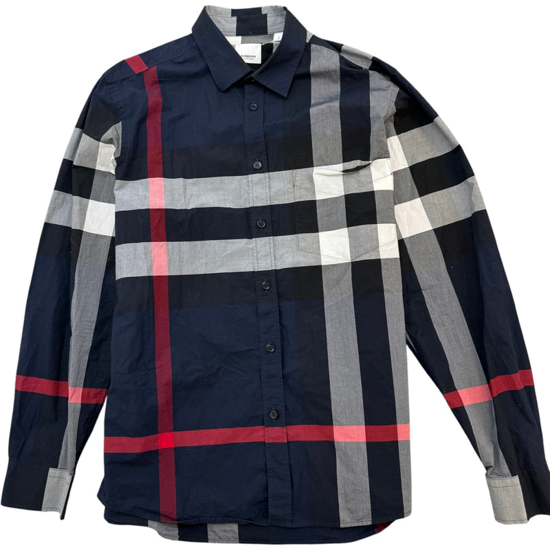 Men's Check Button Down Shirt Navy Size L