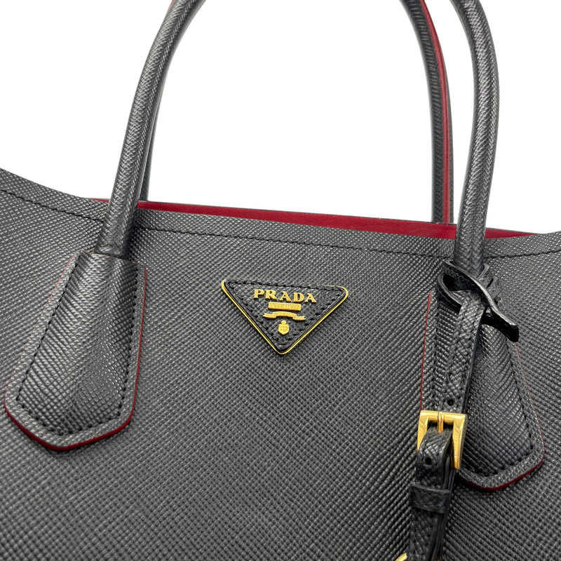 Women's Large Cuir Double Tote Handbag Black