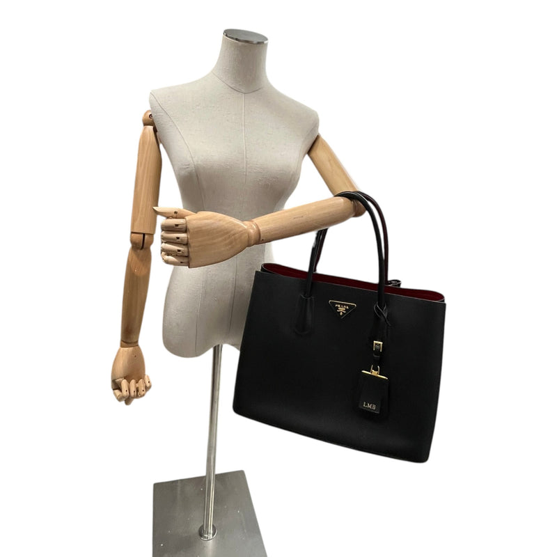Women's Large Cuir Double Tote Handbag Black