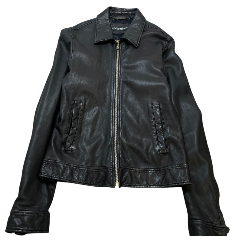 Men's Leather Biker Jacket Black Size IT 48 / M