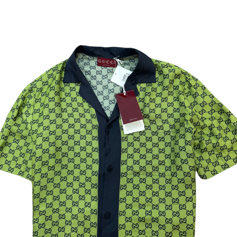 Men's GG Monogram Bowling Shirt Green Size 3XL