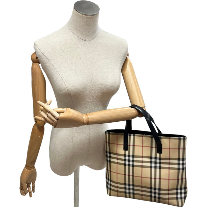 Women's House Check Tote Handbag Beige