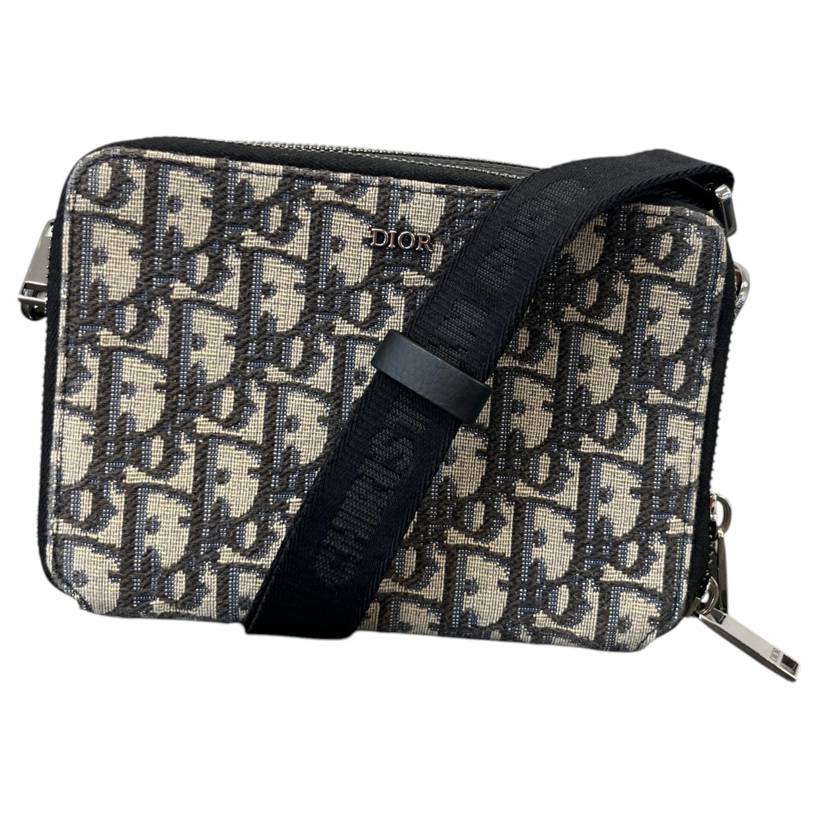 Men's Oblique Zipped Pouch Messenger Bag Beige - Photo 1