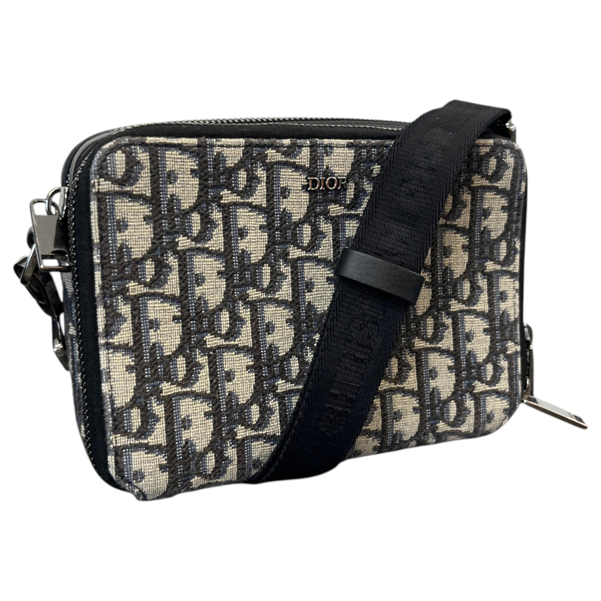 Men's Oblique Zipped Pouch Messenger Bag Beige - Photo 4