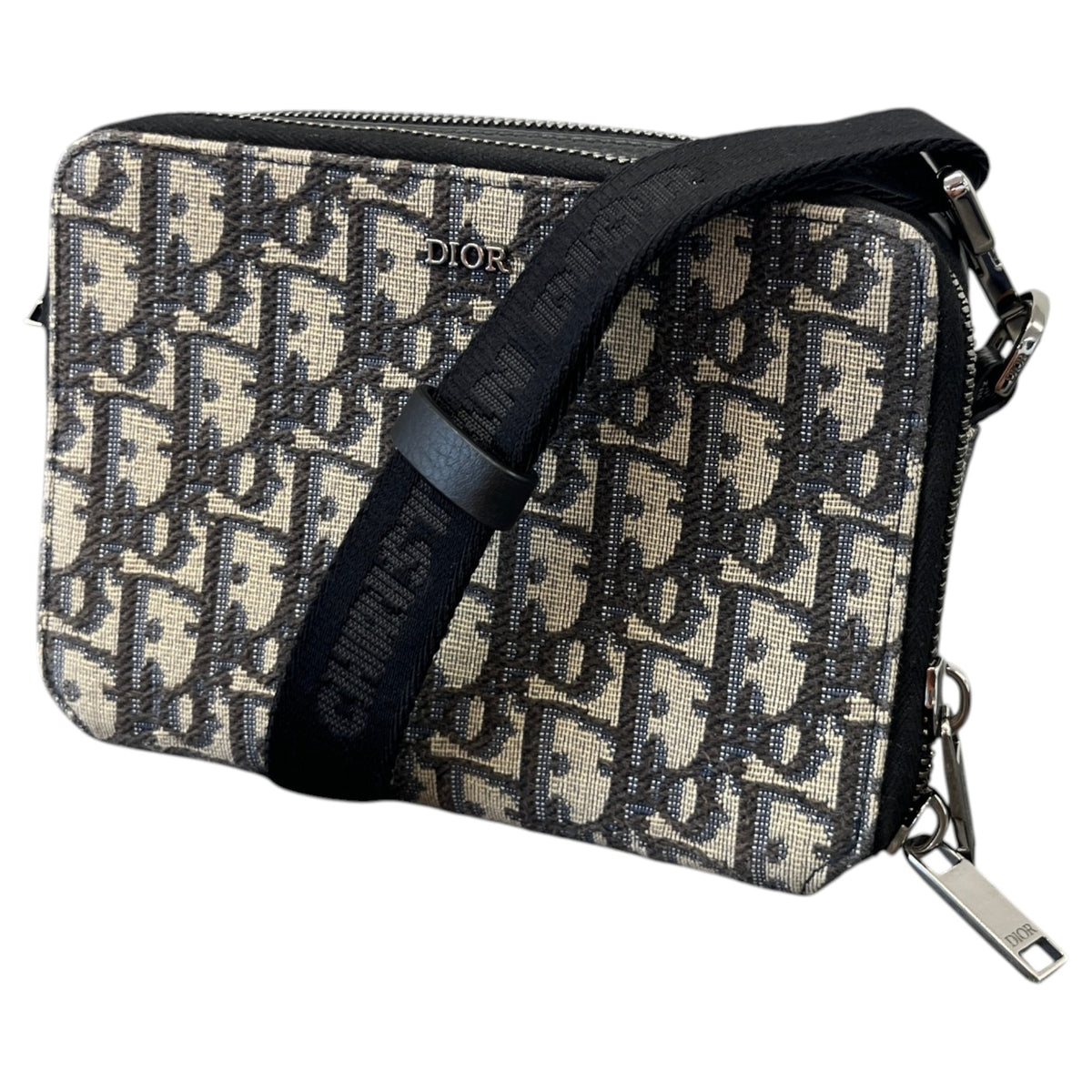 Men's Oblique Zipped Pouch Messenger Bag Beige - Photo 5