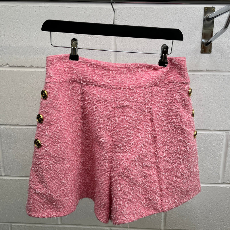 Women's Tweed Logo Button Shorts Pink Size S