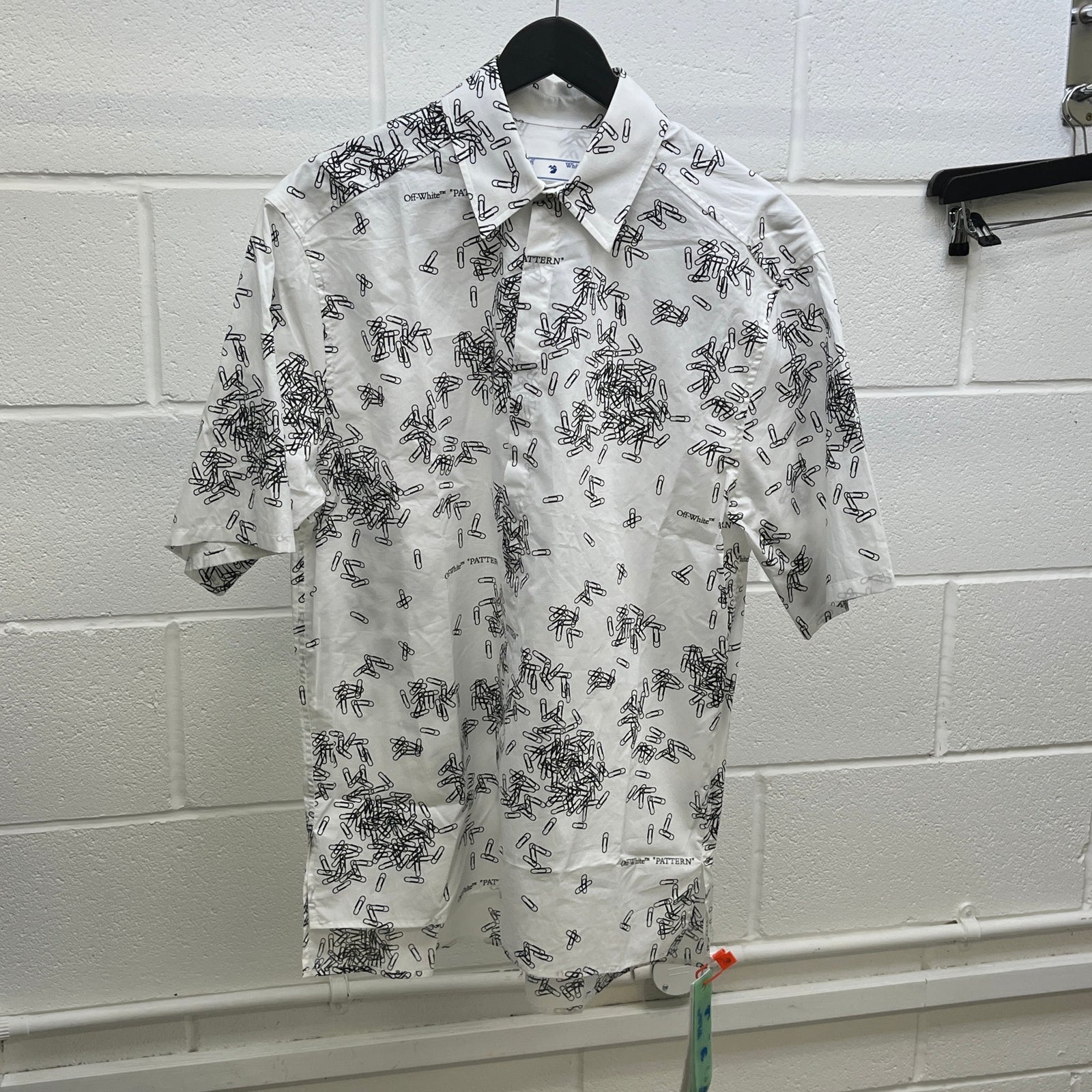 Men's Paperclip Print Short Sleeve Shirt White Size S - Photo 8