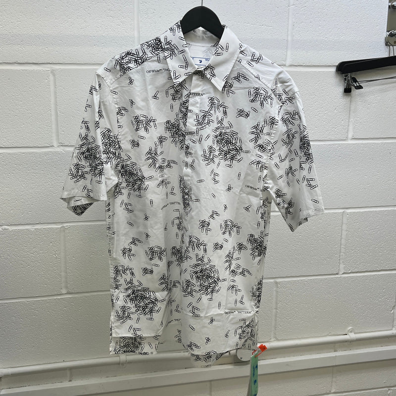 Men's Paperclip Print Short Sleeve Shirt White Size S