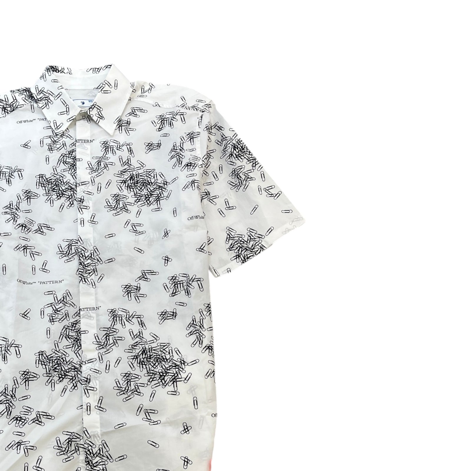 Men's Paperclip Print Short Sleeve Shirt White Size S - Photo 3