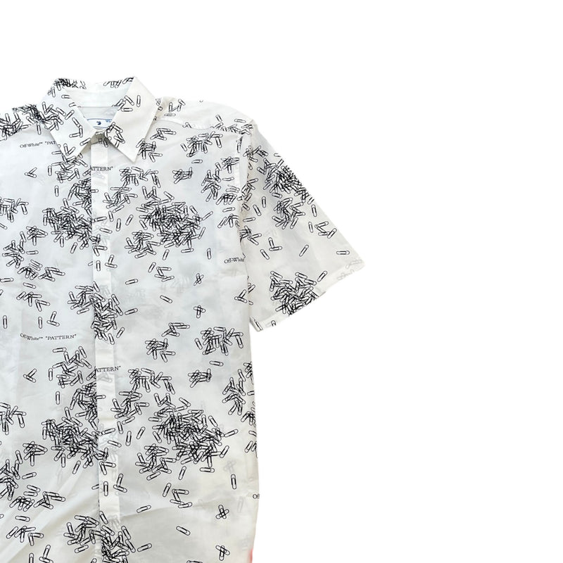 Men's Paperclip Print Short Sleeve Shirt White Size S