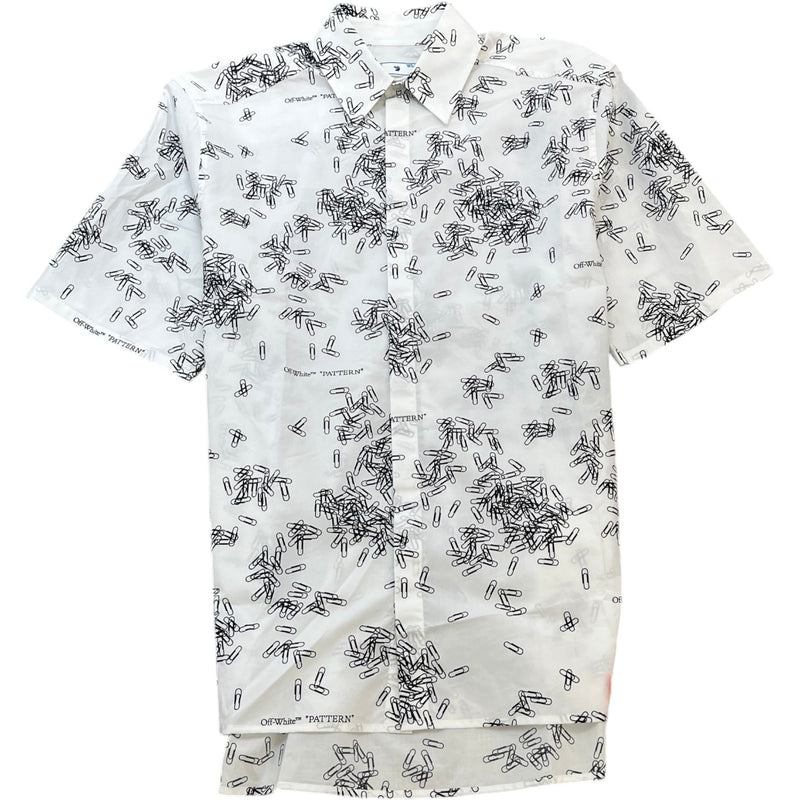 Men's Paperclip Print Short Sleeve Shirt White Size S