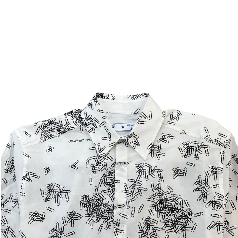 Men's Paperclip Print Short Sleeve Shirt White Size S