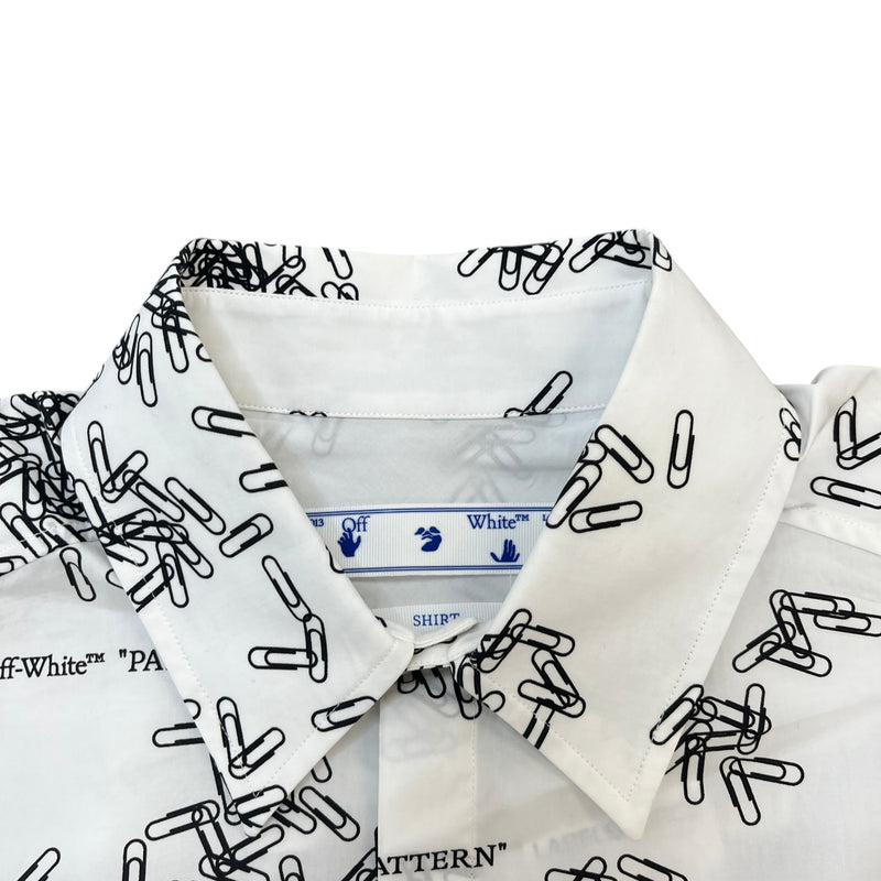 Men's Paperclip Print Short Sleeve Shirt White Size S
