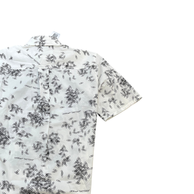 Men's Paperclip Print Short Sleeve Shirt White Size S