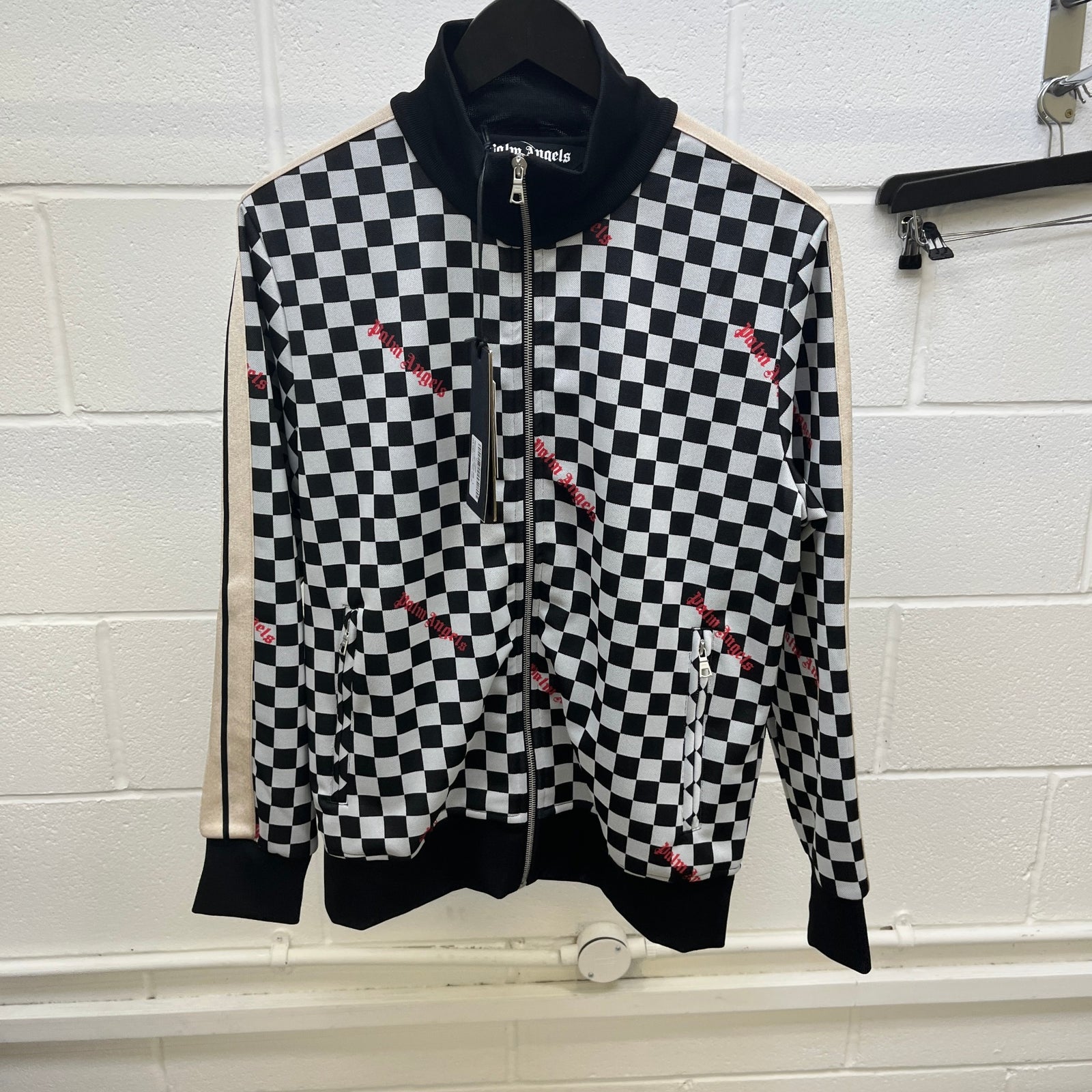 Men's Jacquard Damier Track Jacket Black Size L - Photo 9