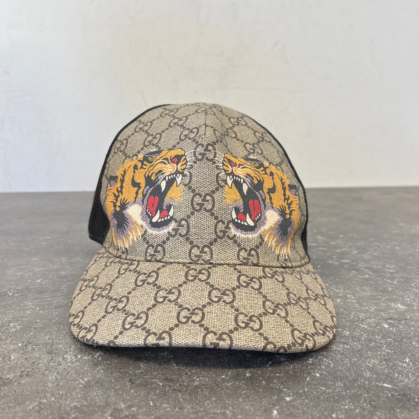 Men's Gg Supreme Tiger Print Cap Beige Size M - Photo 9