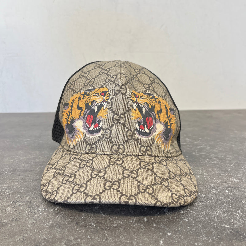 Men's Gg Supreme Tiger Print Cap Beige Size M