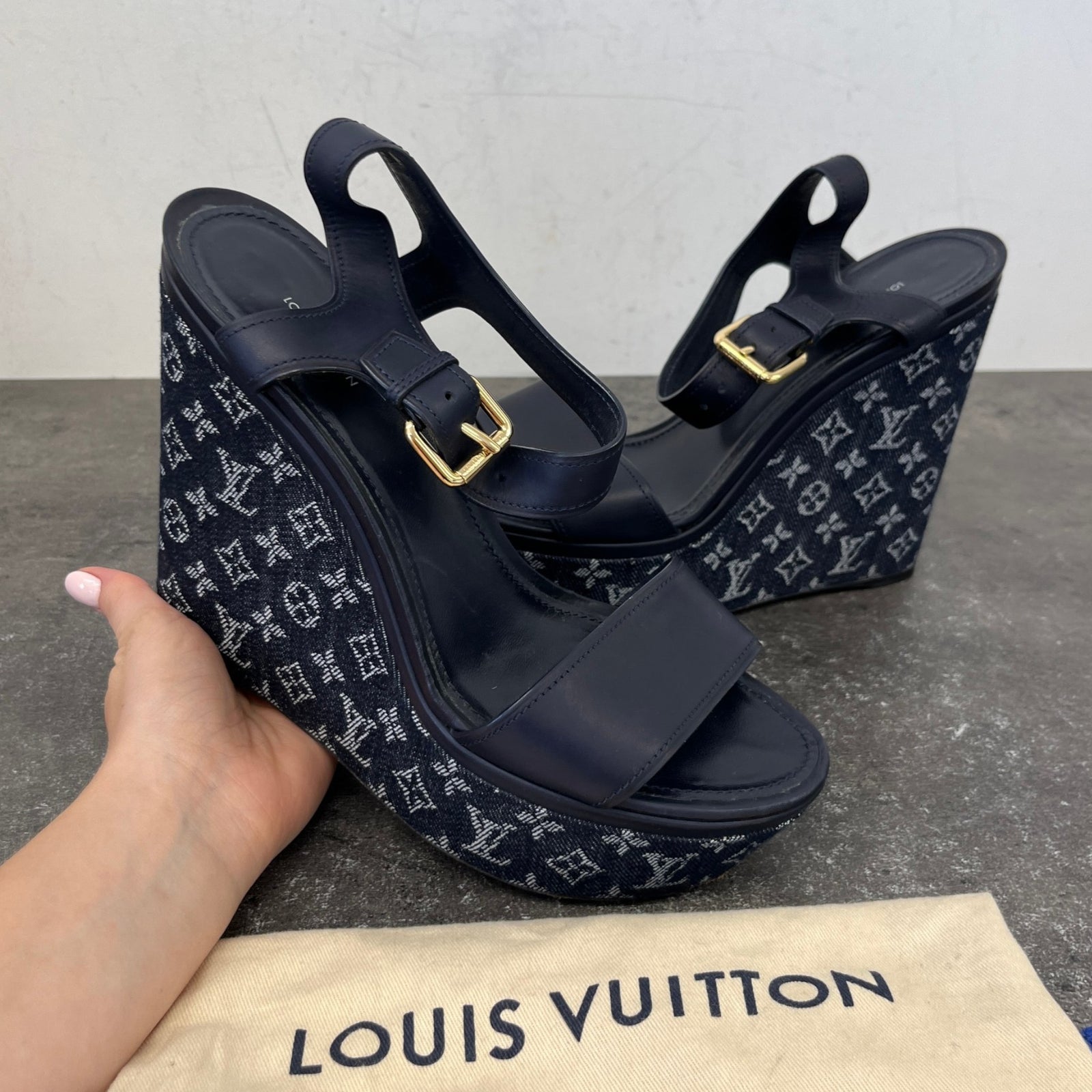 Women's Monogram Denim Waterfull Heels Navy Size EU 41 / UK 8 - Photo 11