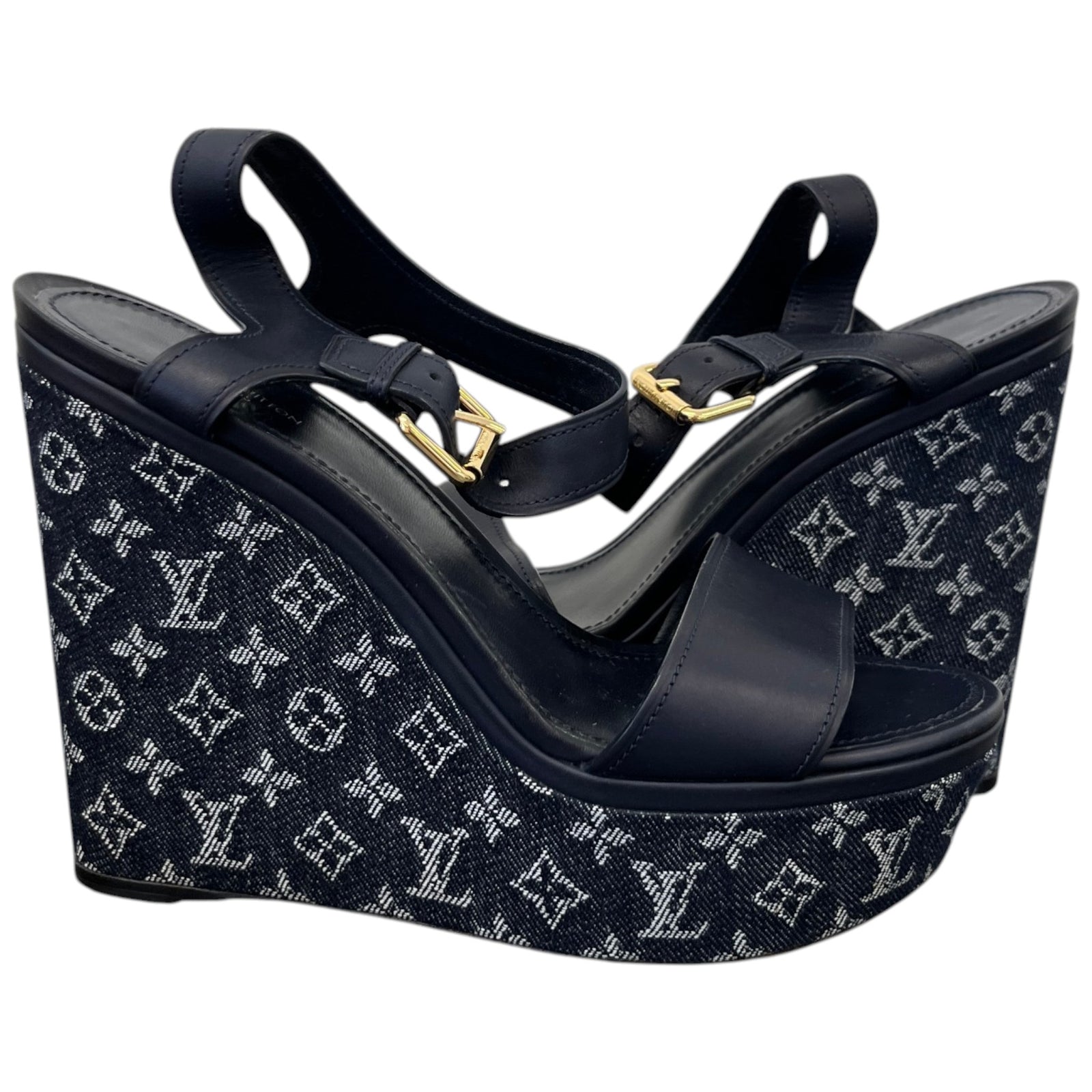 Women's Monogram Denim Waterfull Heels Navy Size EU 41 / UK 8 - Photo 3