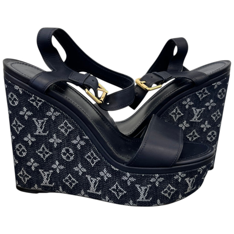 Women's Monogram Denim Waterfull Heels Navy Size EU 41 / UK 8