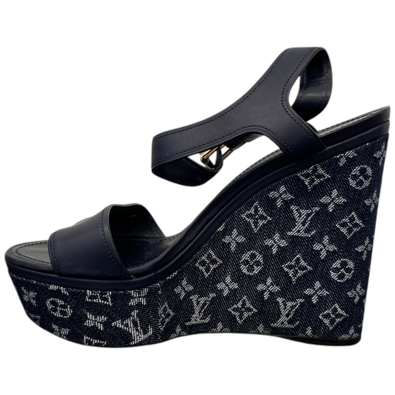 Women's Monogram Denim Waterfull Heels Navy Size EU 41 / UK 8