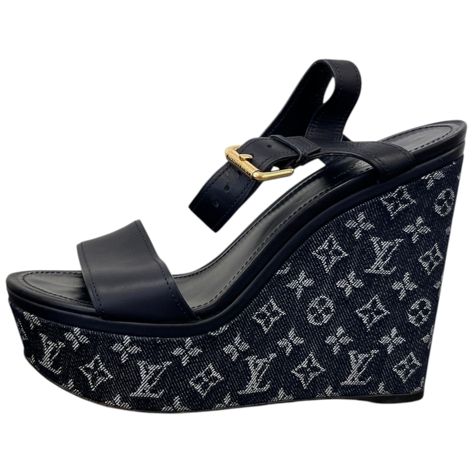 Women's Monogram Denim Waterfull Heels Navy Size EU 41 / UK 8 - Photo 5