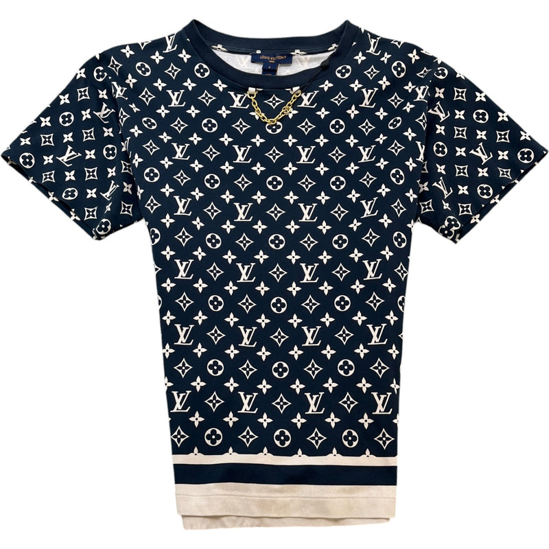 Women's Monogram Chain Accent T-Shirt Navy Size S / UK 8