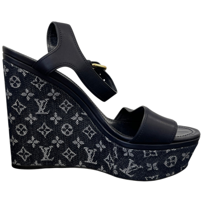 Women's Monogram Denim Waterfull Heels Navy Size EU 41 / UK 8