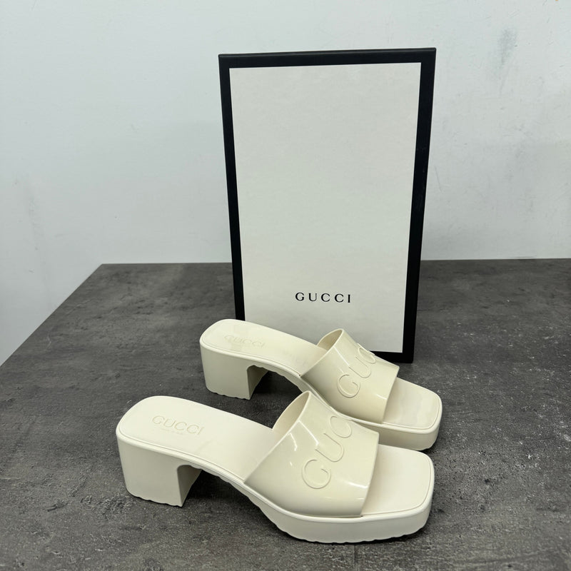 Women's Rubber Logo Platform Heels Cream Size EU 37 / UK 4