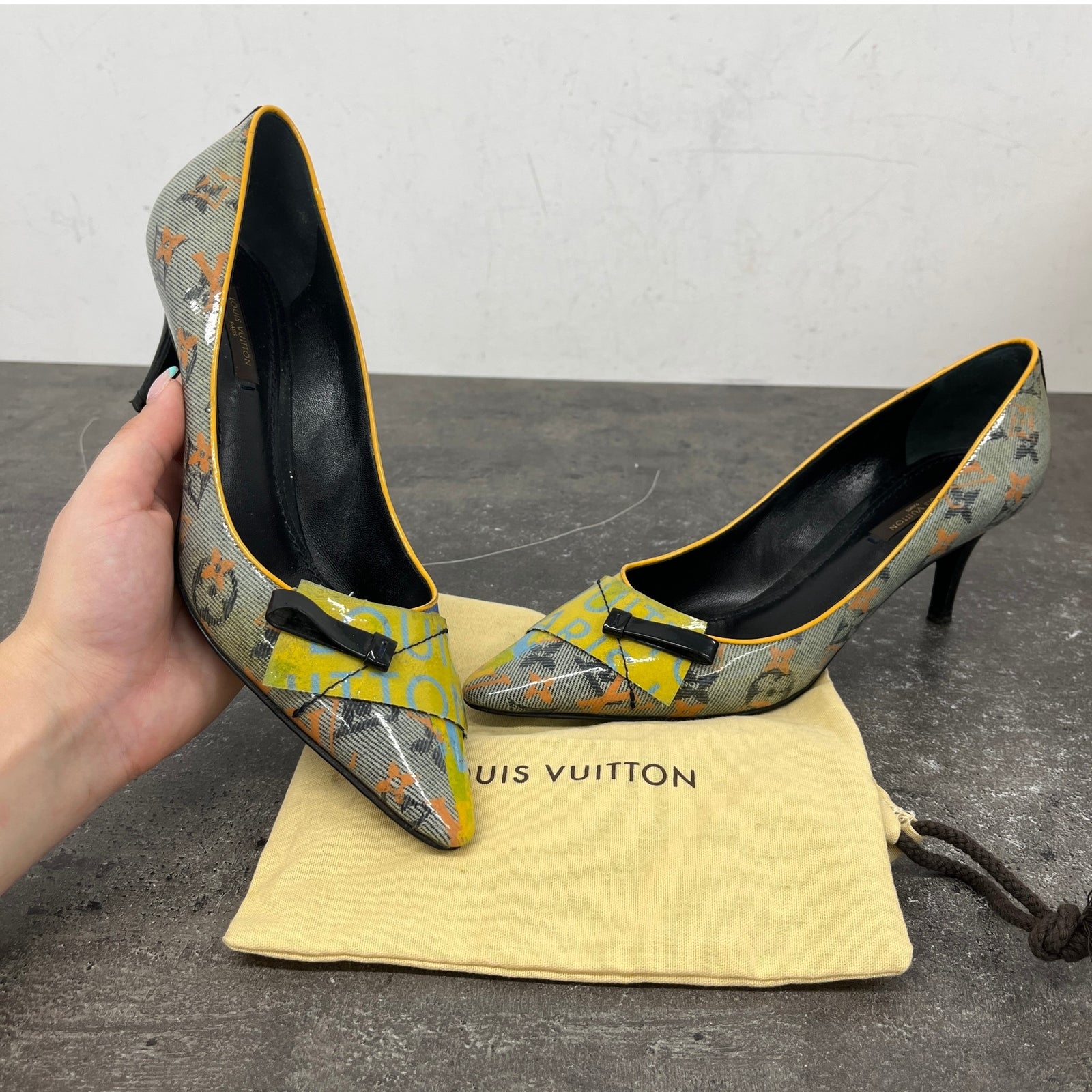 Women's Monogram Textile Pump Heels Multi-Coloured Size EU 39 / UK 6 - Photo 13