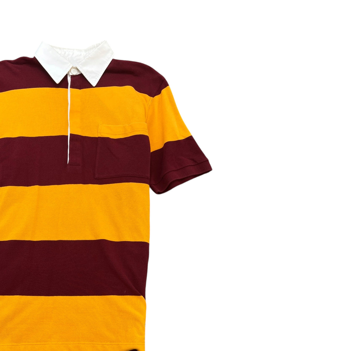Men's Stripped Quilted Back Polo Shirt Burgundy Size M - Photo 3