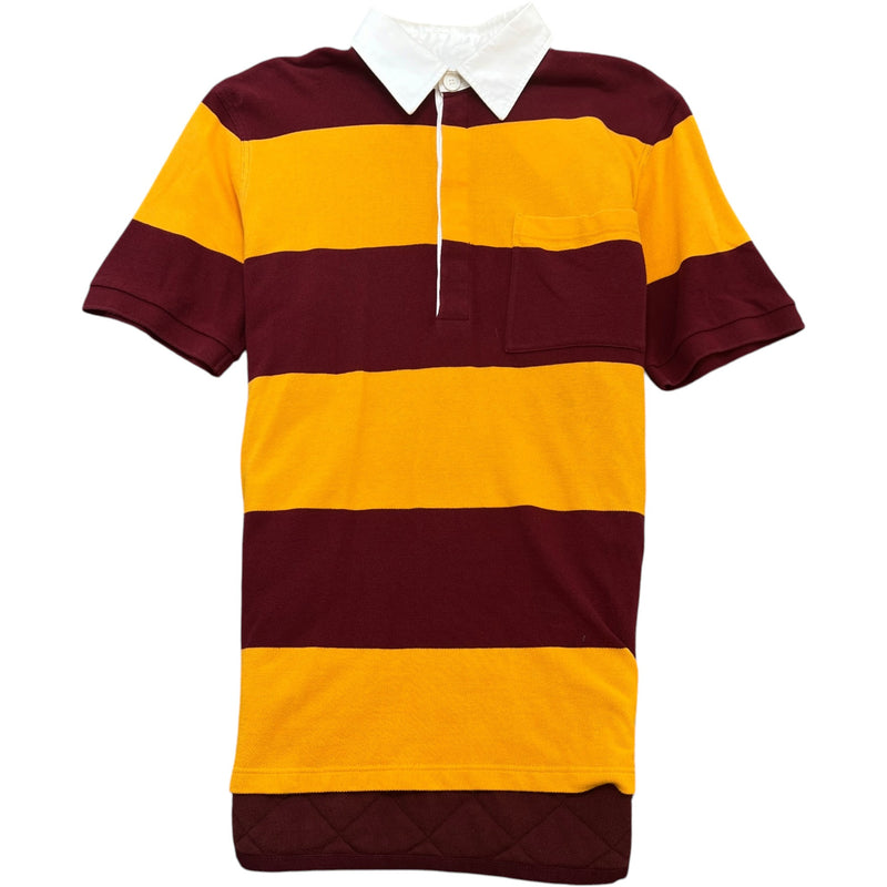 Men's Stripped Quilted Back Polo Shirt Burgundy Size M