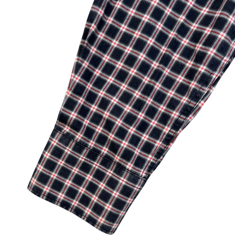 Men's Embroidered Logo Collar Check Long Sleeve Shirt Navy Size S