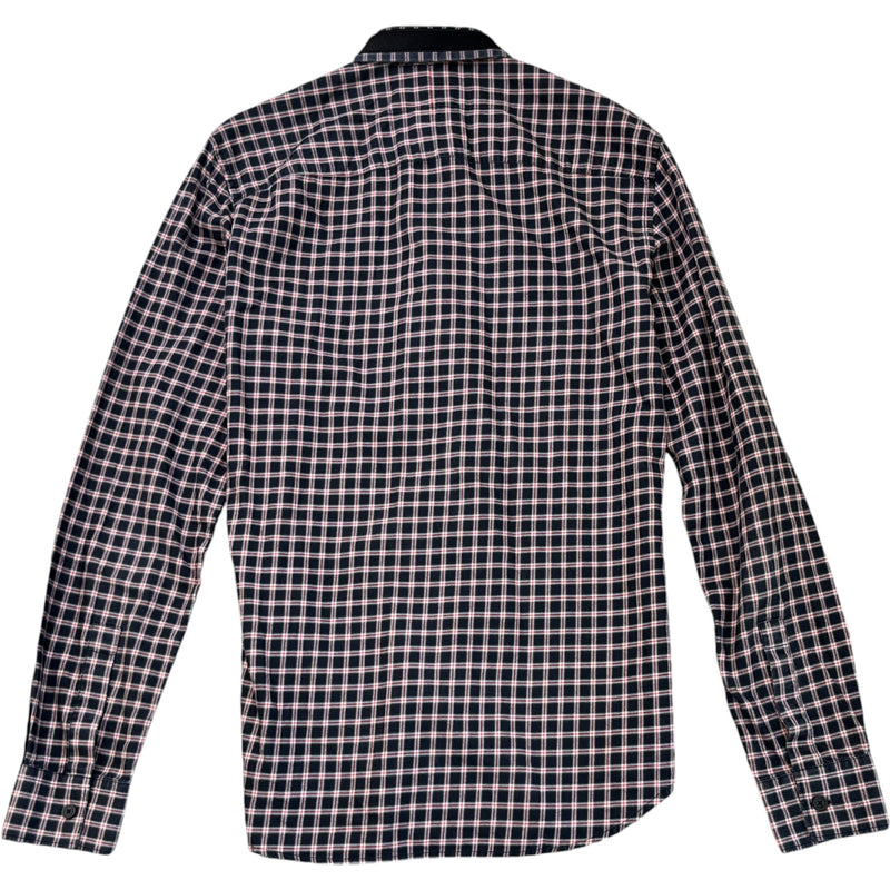 Men's Embroidered Logo Collar Check Long Sleeve Shirt Navy Size S