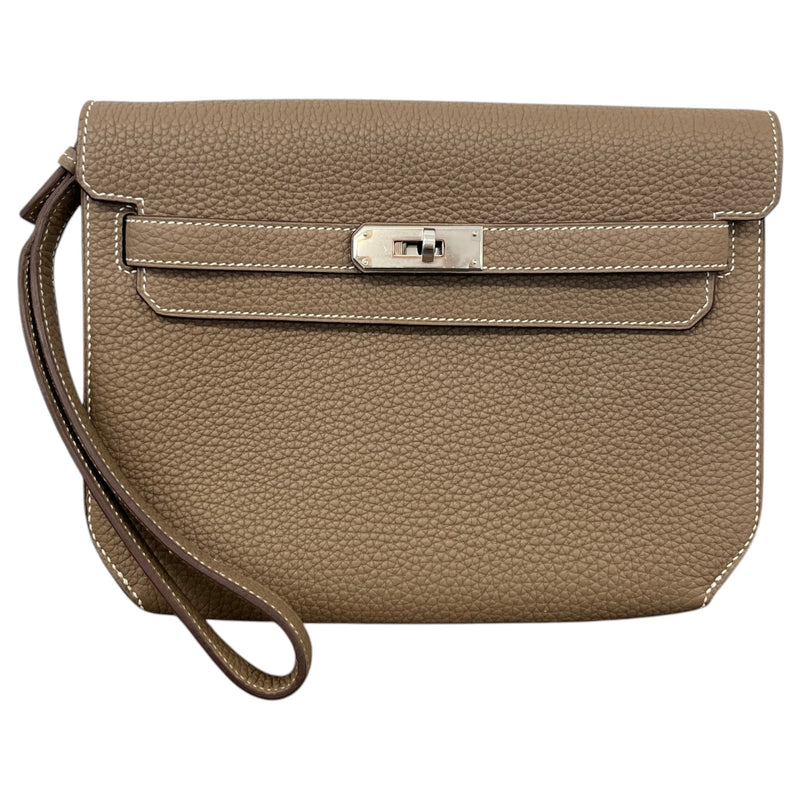 Men's Togo Calfskin Kelly Dépêches 25 Étoupe Pouch Beige