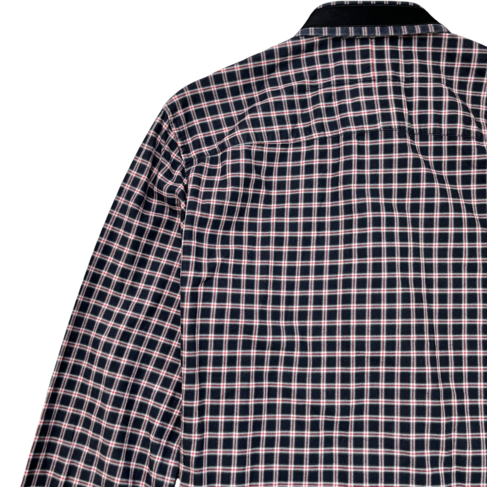 Men's Embroidered Logo Collar Check Long Sleeve Shirt Navy Size S - Photo 5