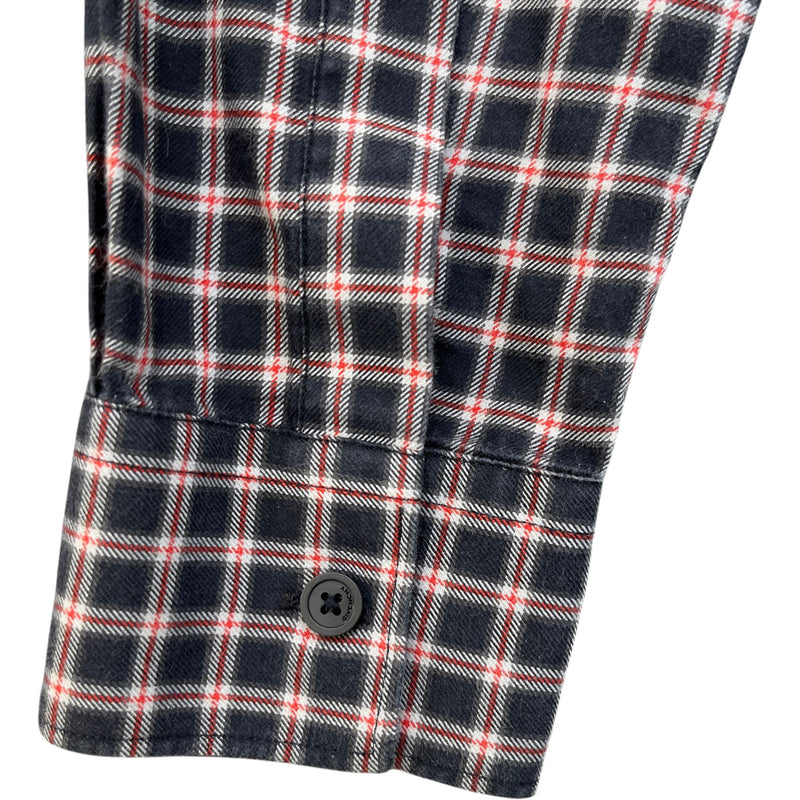 Men's Embroidered Logo Collar Check Long Sleeve Shirt Navy Size S