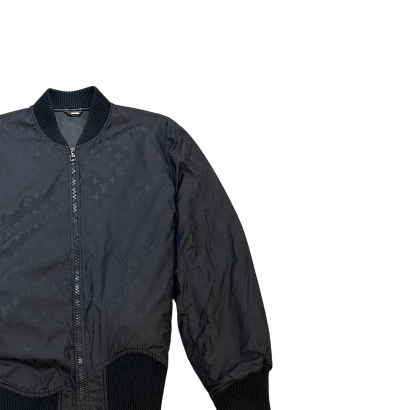 Men's Leather/Monogram Reversible Bomber Jacket Black Size M