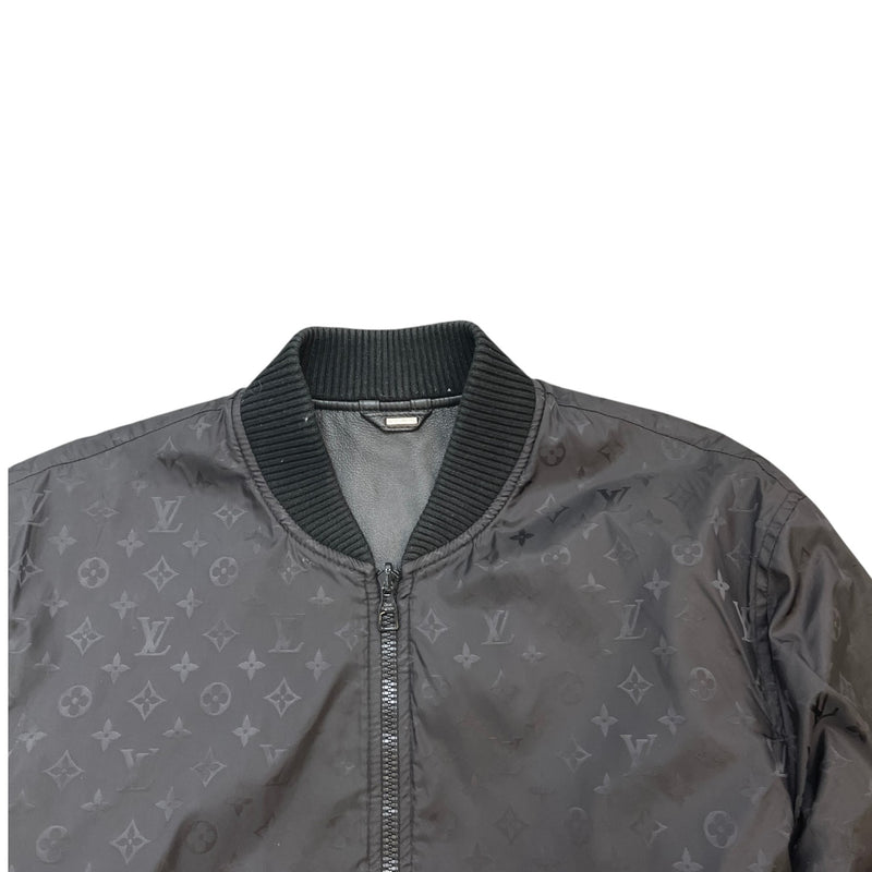 Men's Leather/Monogram Reversible Bomber Jacket Black Size M