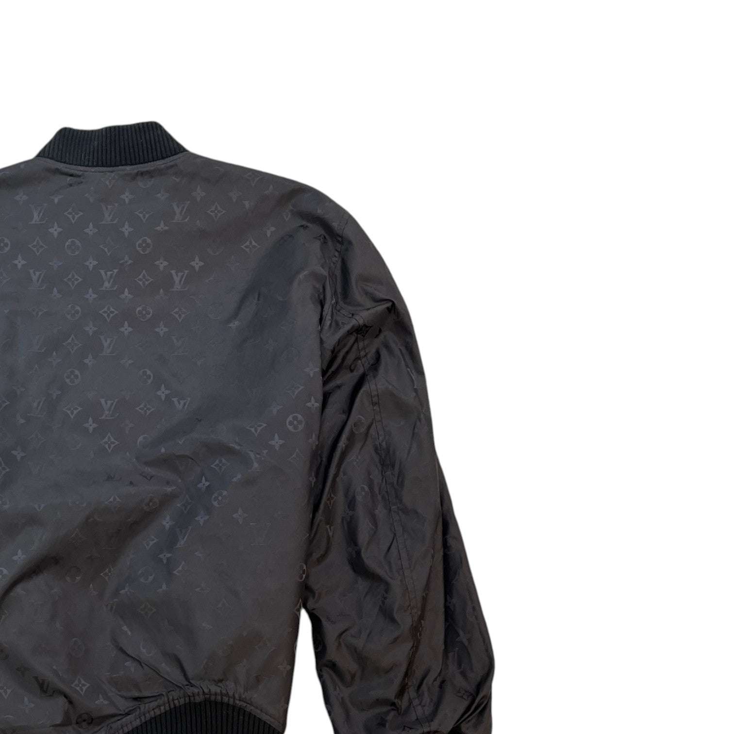 Men's Leather/Monogram Reversible Bomber Jacket Black Size M - Photo 7