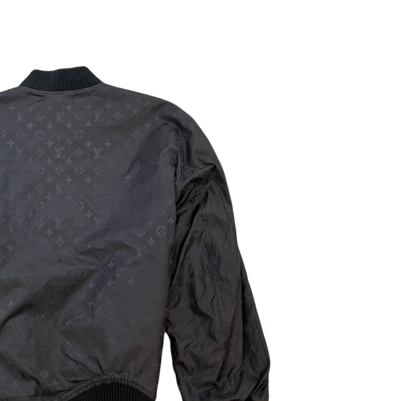 Men's Leather/Monogram Reversible Bomber Jacket Black Size M