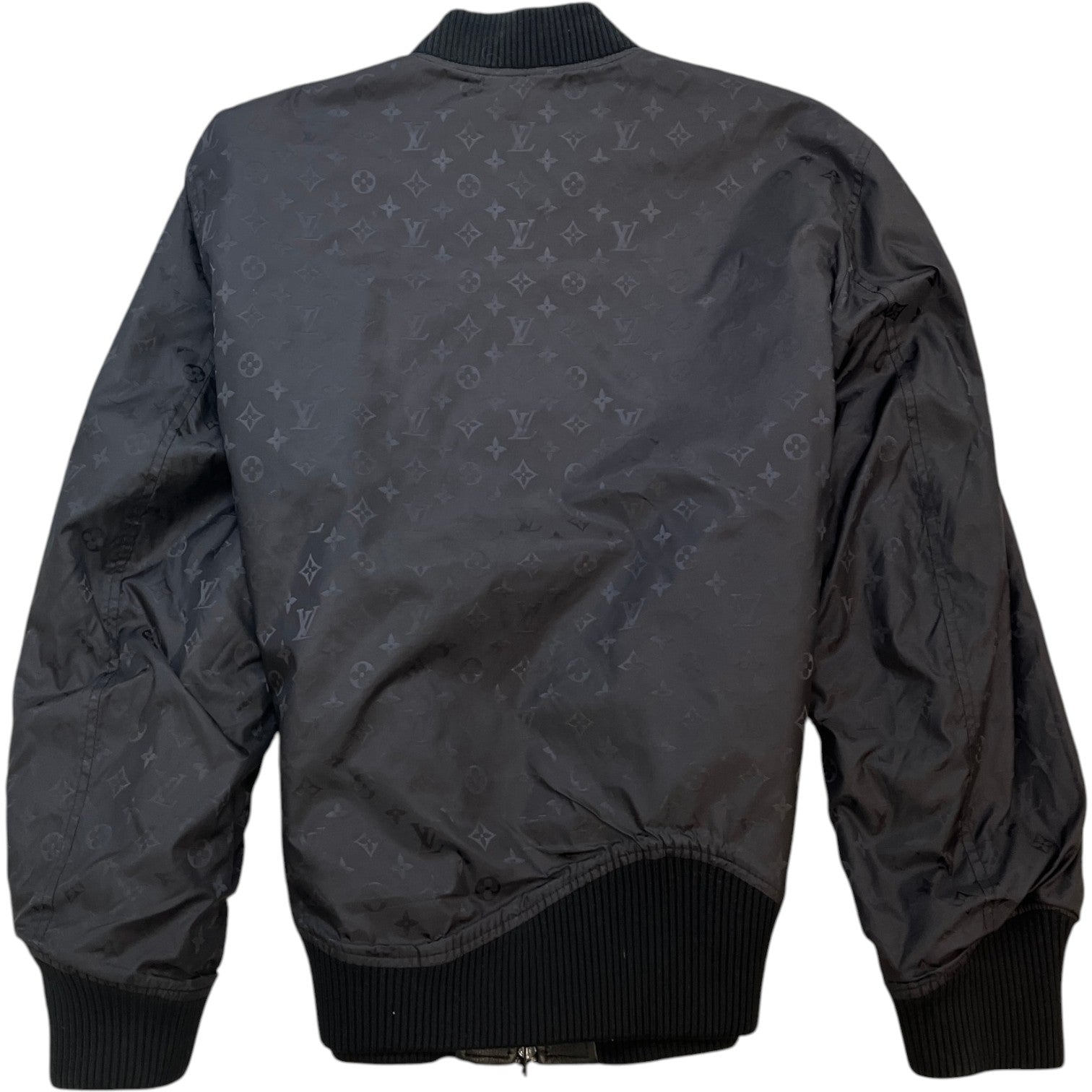Men's Leather/Monogram Reversible Bomber Jacket Black Size M - Photo 3