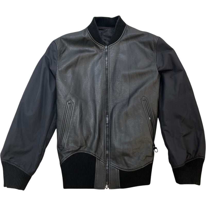 Men's Leather/Monogram Reversible Bomber Jacket Black Size M
