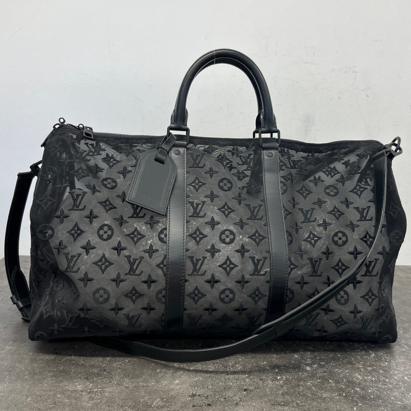 Men's Keepall Bandouliere Monogram Mesh 50 Travel Bag Black