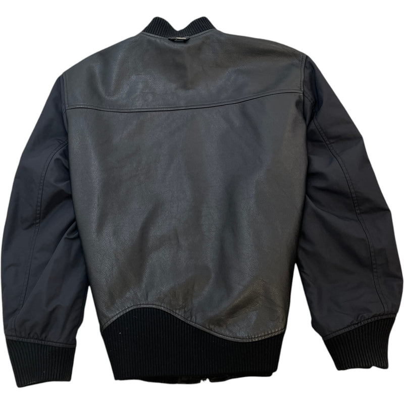 Men's Leather/Monogram Reversible Bomber Jacket Black Size M